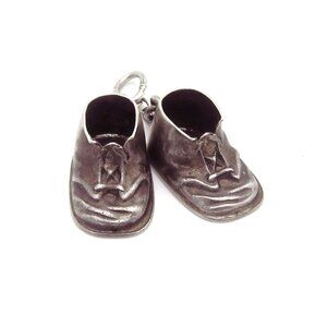 Vintage Sterling Silver 3D BABY SHOES "Booties" Dangle Charm Pendant 1940s